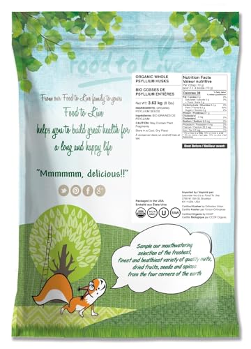 Food to Live Organic Whole Psyllium Husks - 8 lb, Non-GMO, Vegan, Kosher, Keto