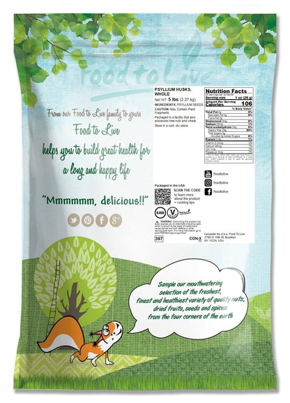 Food to Live Whole Psyllium Husks - 5 lb | Pure Psyllium Husk Flakes, Unflavored, Keto, Vegan