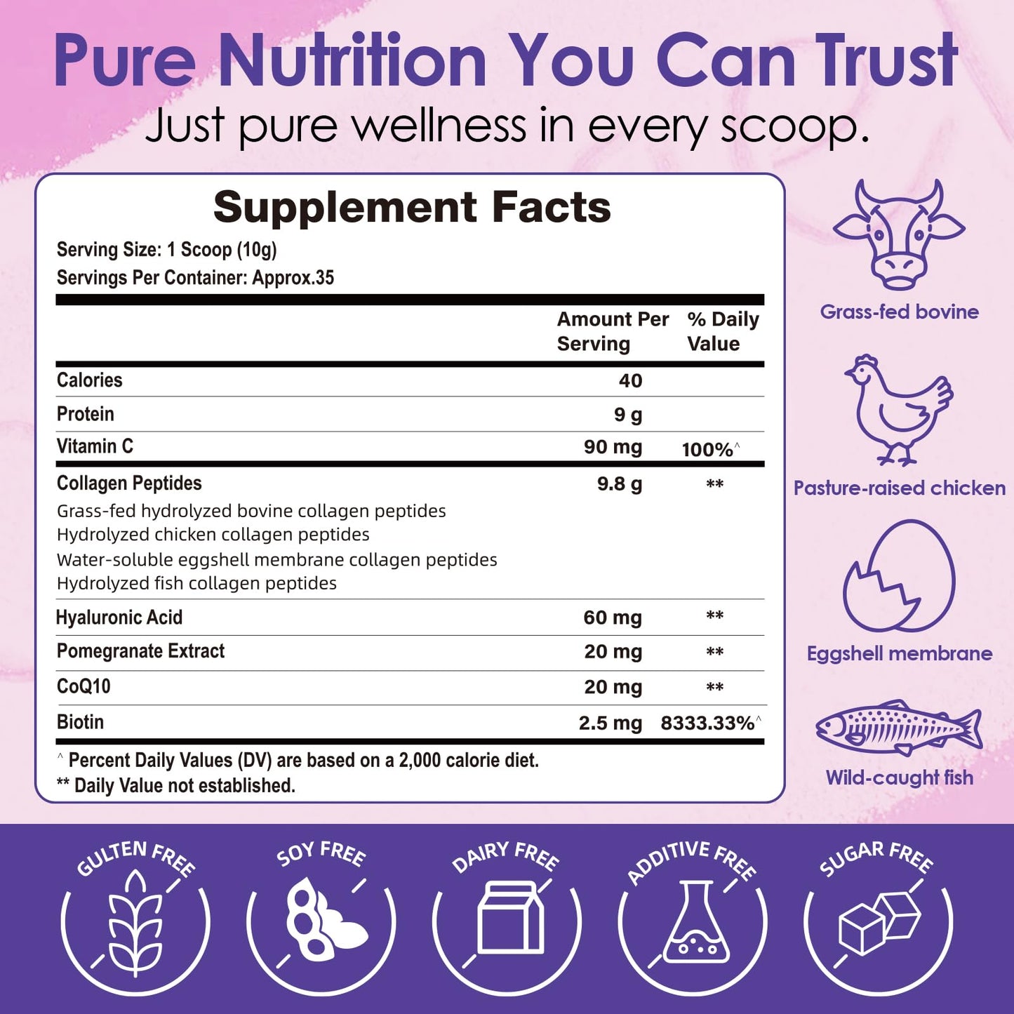 FoodiMed Multi Collagen Peptides Powder - Hydrolyzed Collagen with Vitamin C, Hyaluronic Acid & Biotin – Skin, Hair, Nails, Joint & Anti-Aging Support, 35 Servings