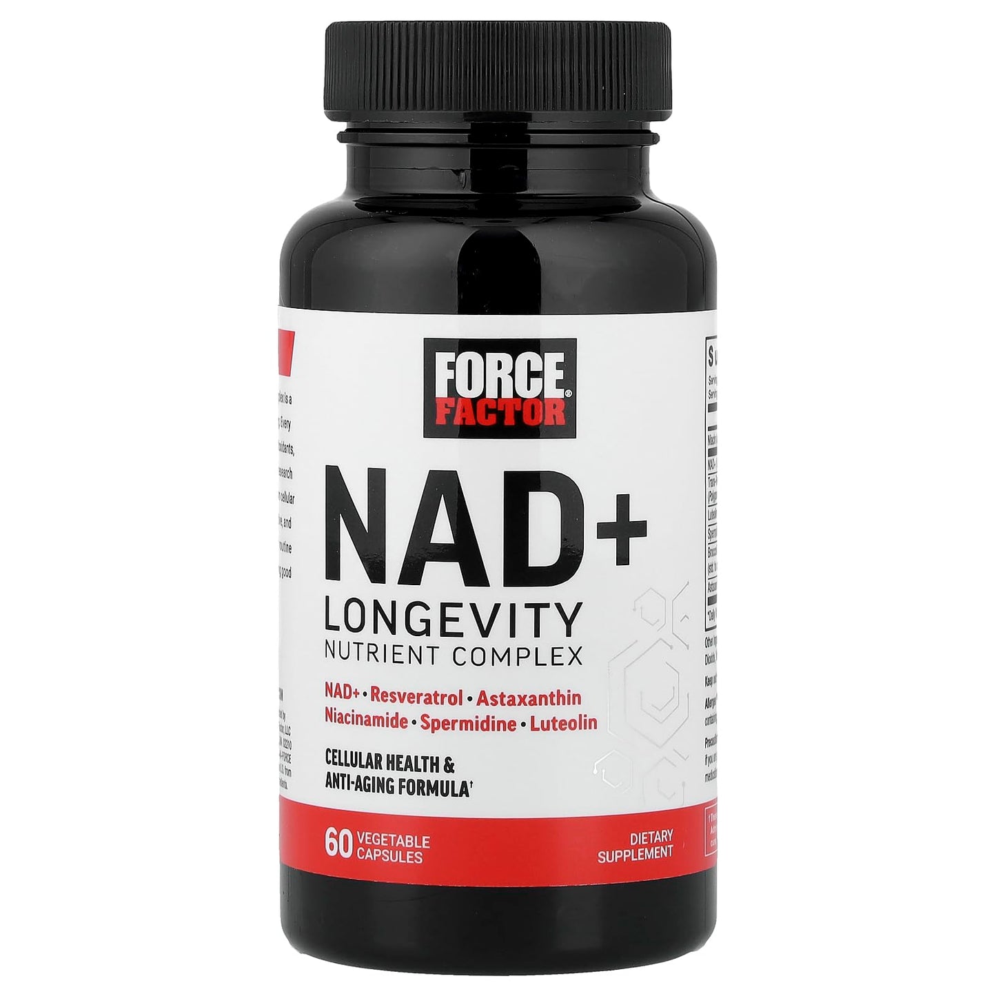 Force Factor NAD+ Longevity Nutrient Complex with Resveratrol, Astaxanthin & Spermidine – 60 Capsules