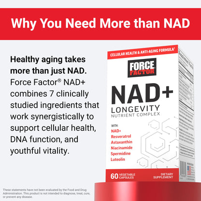 Force Factor NAD+ Longevity Nutrient Complex with Resveratrol, Astaxanthin & Spermidine – 60 Capsules