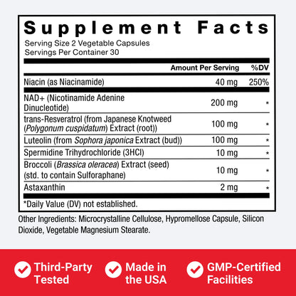 Force Factor NAD+ Longevity Nutrient Complex with Resveratrol, Astaxanthin & Spermidine – 60 Capsules