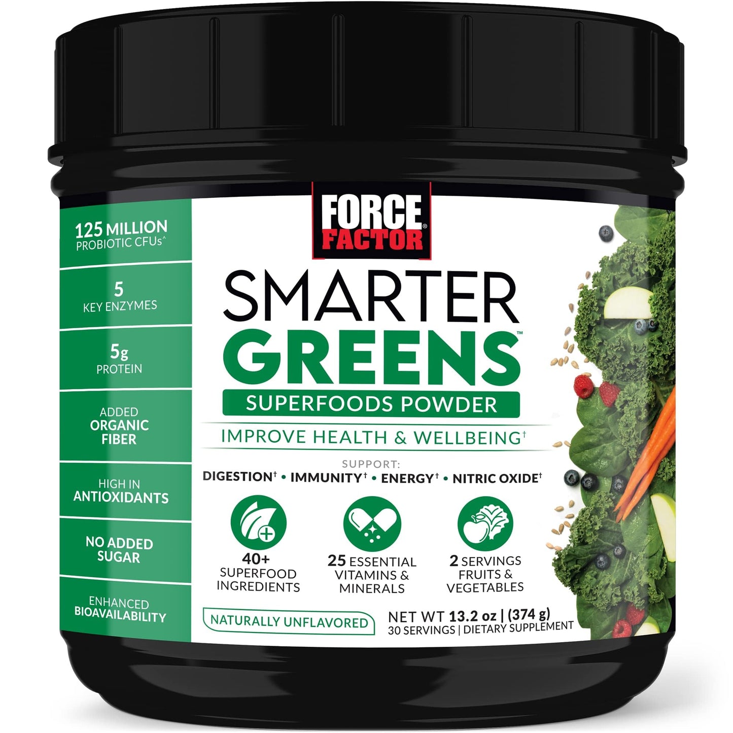 Force Factor Smarter Greens Powder – Digestion, Immunity & Energy, Probiotics & Digestive Enzymes (30 Servings)