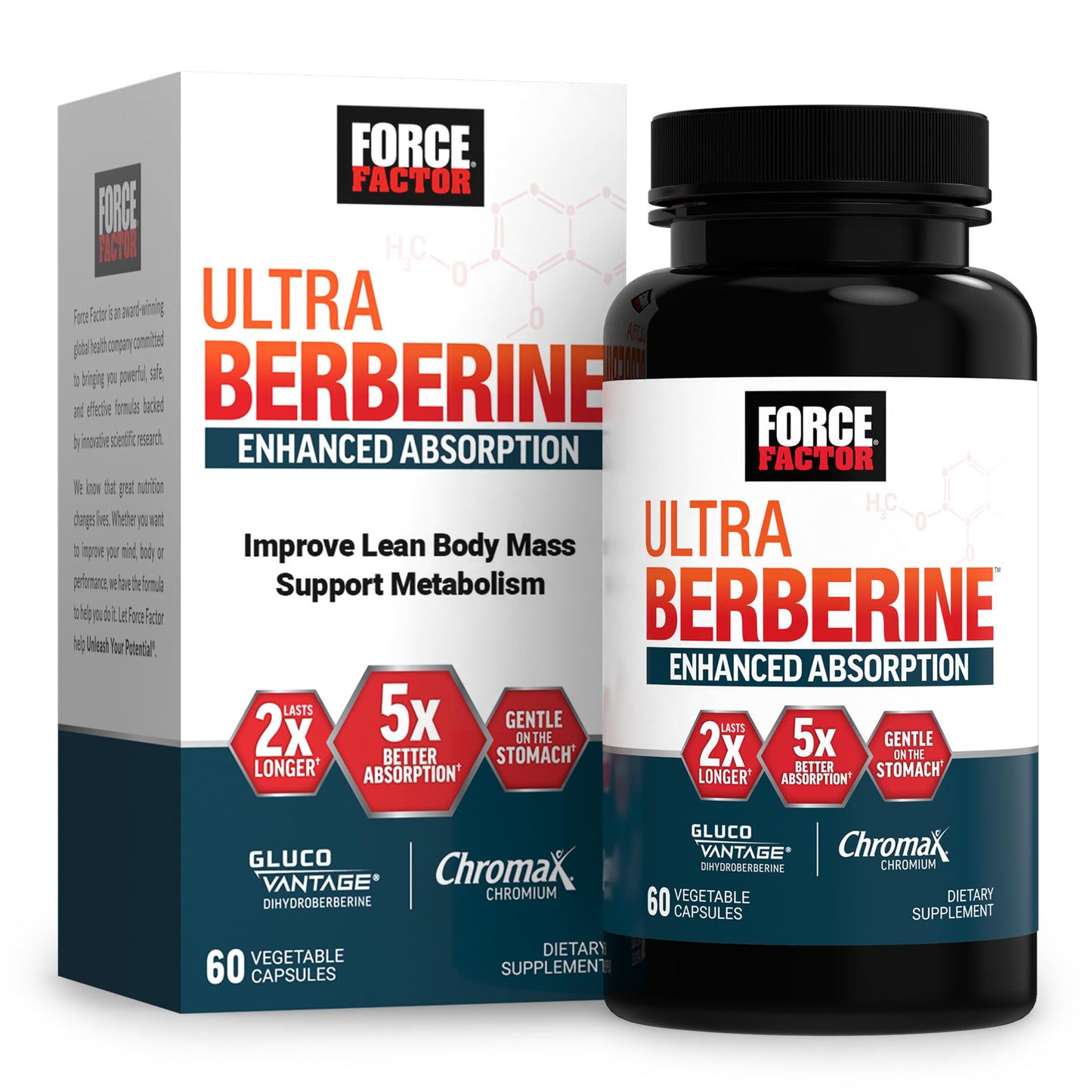 Force Factor Ultra Berberine Enhanced Absorption - 60 Veg Capsules | 5x Absorption, 2x Lasting