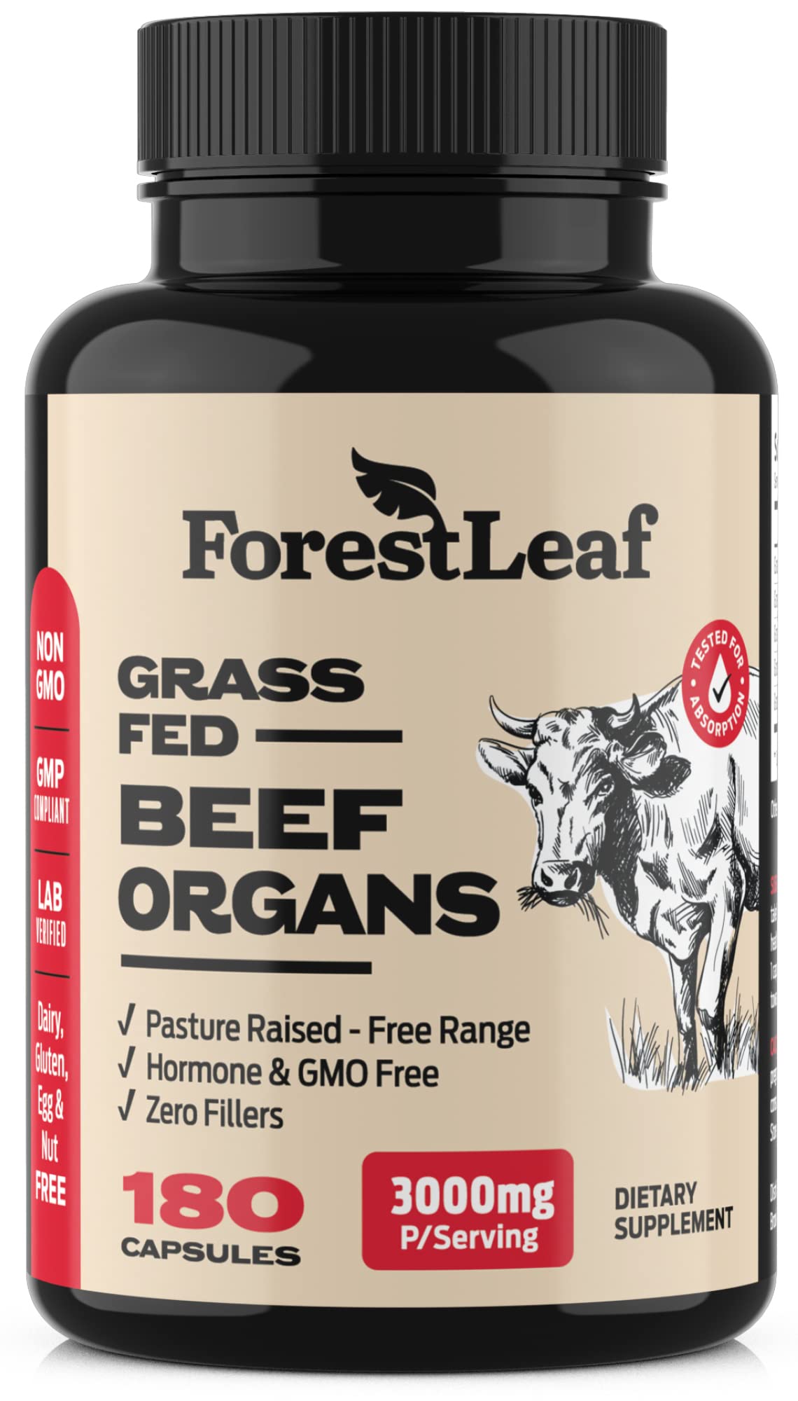 ForestLeaf Beef Organ Supplement - Grass-Fed & Pasture-Raised (180 Caps)