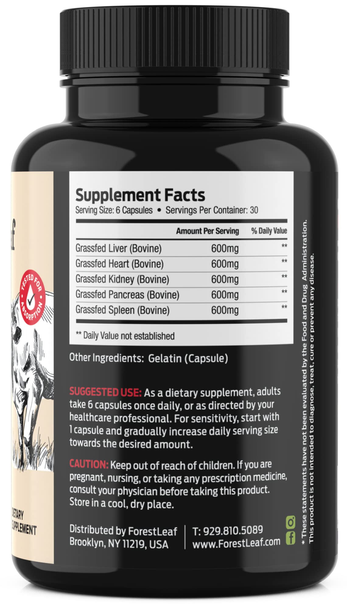 ForestLeaf Beef Organ Supplement - Grass-Fed & Pasture-Raised (180 Caps)