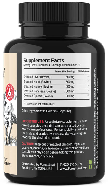 ForestLeaf Beef Organ Supplement - Grass-Fed & Pasture-Raised (180 Caps)