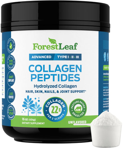 ForestLeaf Collagen Peptides Powder Unflavored – Grass-Fed Type 1-3, Hydrolyzed Keto Collagen Protein 11g per Serving