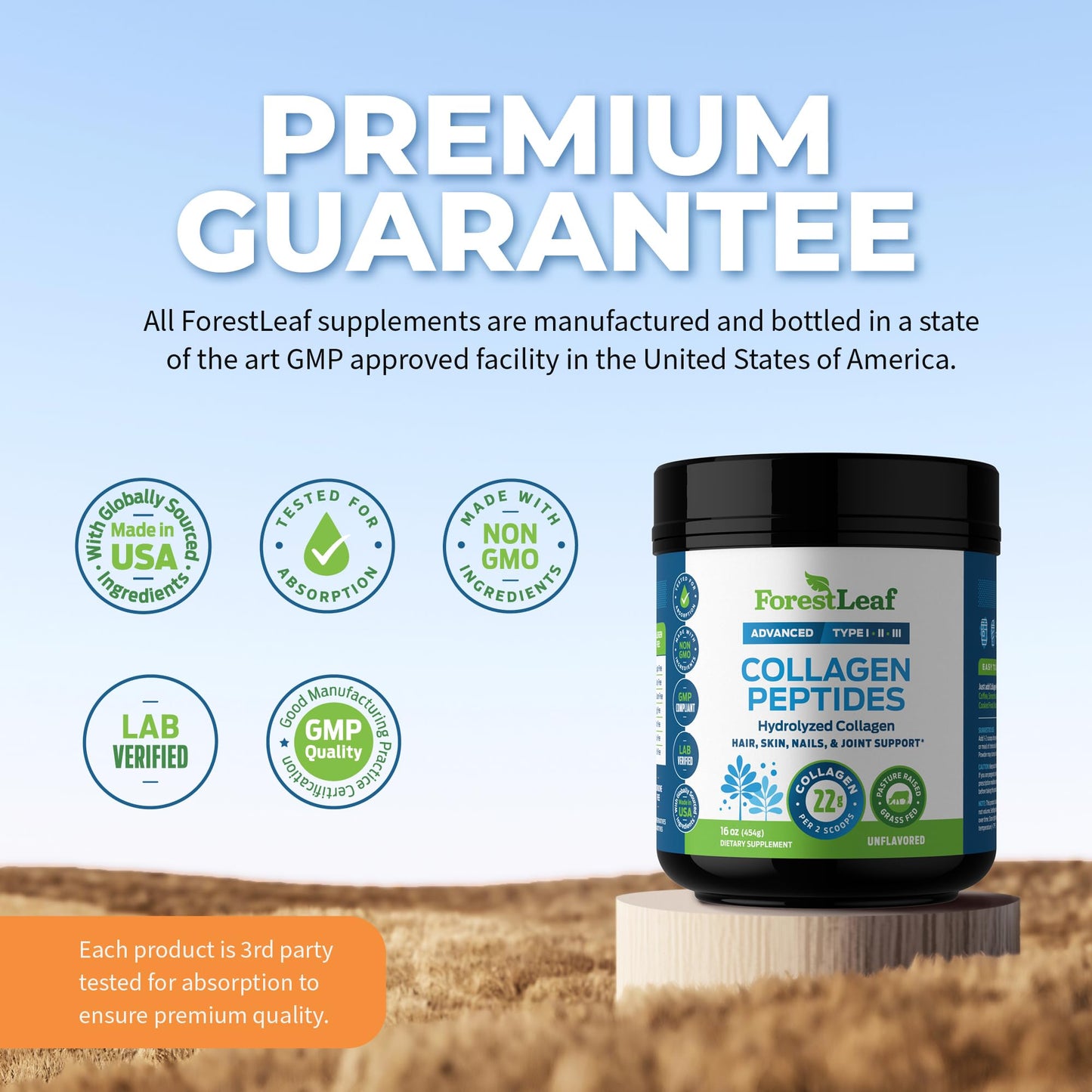 ForestLeaf Collagen Peptides Powder Unflavored – Grass-Fed Type 1-3, Hydrolyzed Keto Collagen Protein 11g per Serving