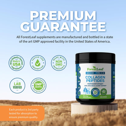 ForestLeaf Collagen Peptides Powder Unflavored – Grass-Fed Type 1-3, Hydrolyzed Keto Collagen Protein 11g per Serving
