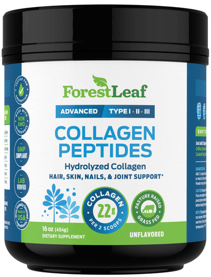 ForestLeaf Collagen Peptides Powder Unflavored – Grass-Fed Type 1-3, Hydrolyzed Keto Collagen Protein 11g per Serving