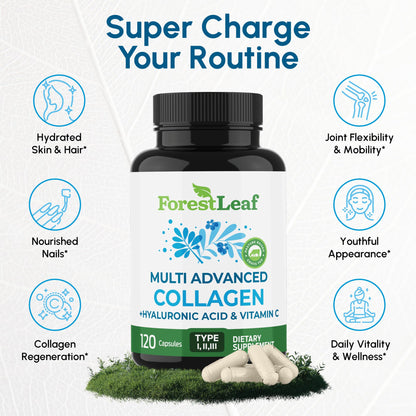 ForestLeaf Multi Collagen Pills with Hyaluronic Acid + Vitamin C | 120 Caps