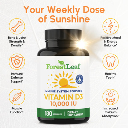 ForestLeaf Vitamin D3 10,000 IU - High Potency D3, 180 Caps
