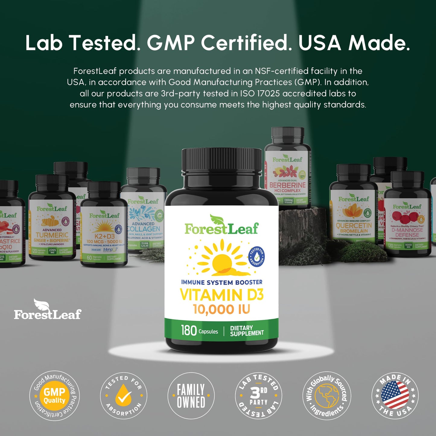 ForestLeaf Vitamin D3 10,000 IU - High Potency D3, 180 Caps