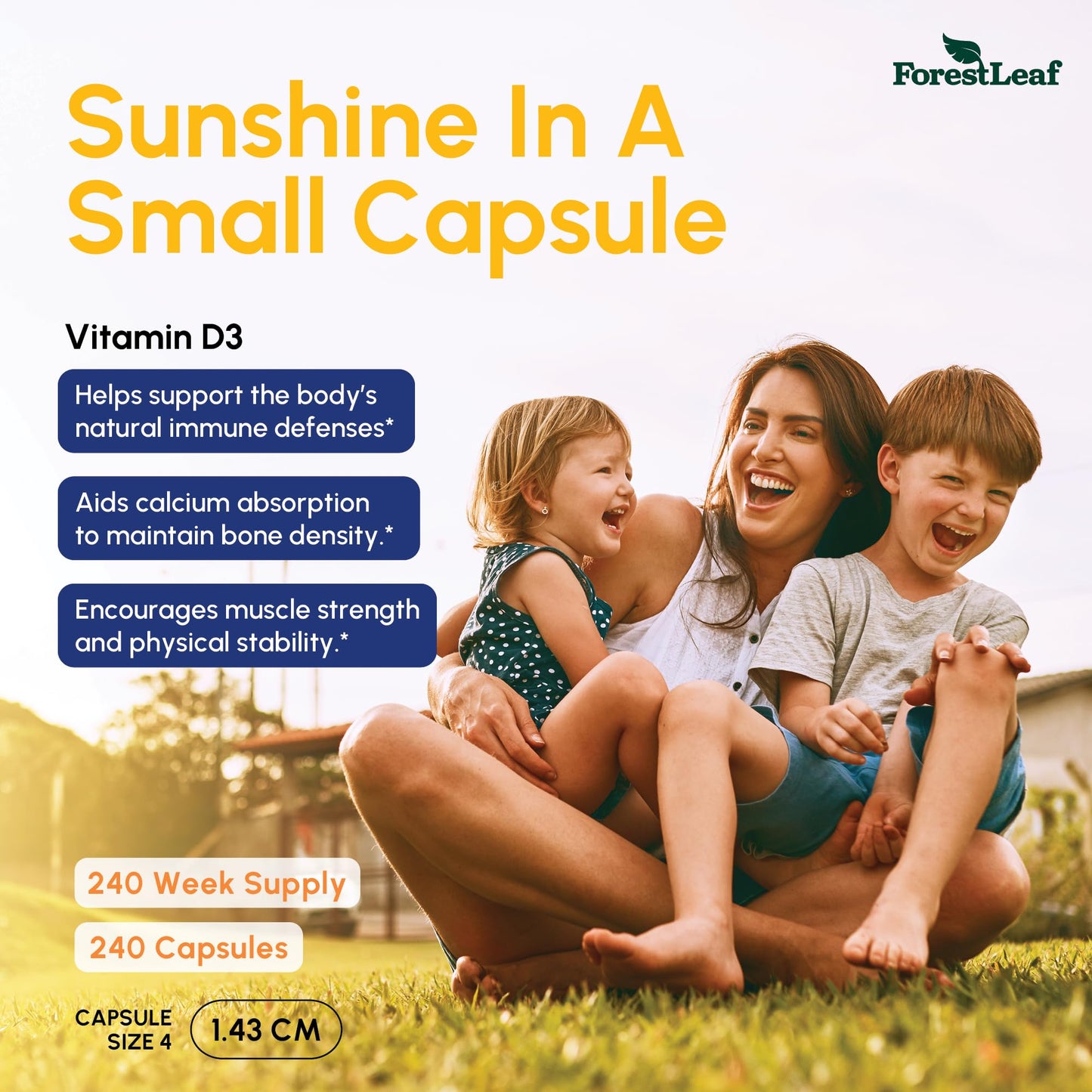 ForestLeaf Vitamin D3 50,000 IU – Weekly High Potency Vitamin D3 (240 Caps) | Bone, Teeth & Immune Support