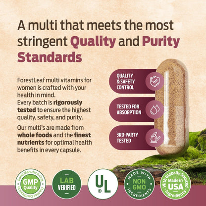ForestLeaf Daily Vitamin Multivitamin for Women - Women's Multivitamin & Multiminerals (60 Veg Caps)