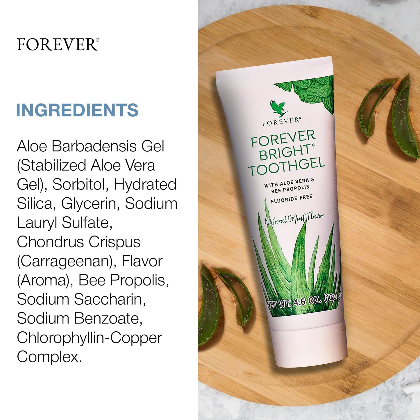 Forever Living Bright Toothgel – Fluoride-Free Aloe Vera Gel with Bee Propolis, Peppermint-Spearmint, 4.6 oz