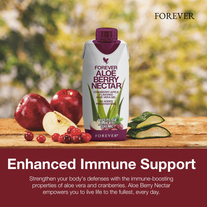 Forever Living Aloe Berry Nectar – 90.7% Pure Aloe Vera + Cranberries & Apples | No Preservatives | 330 ml (Pack of 6)