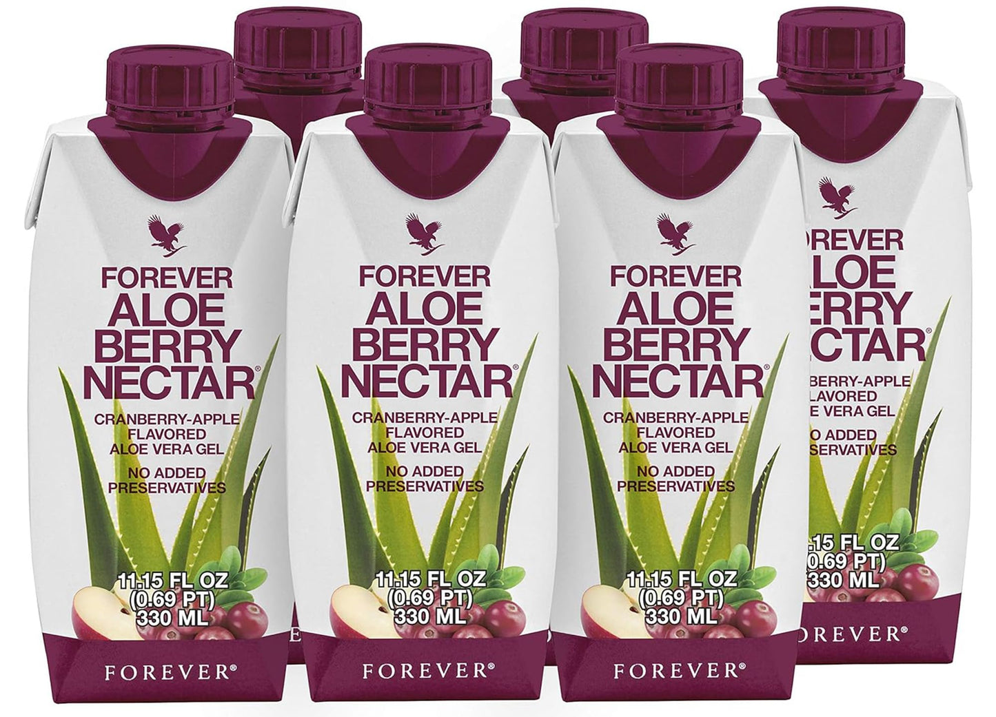 Forever Living Aloe Berry Nectar – 90.7% Pure Aloe Vera + Cranberries & Apples | No Preservatives | 330 ml (Pack of 6)