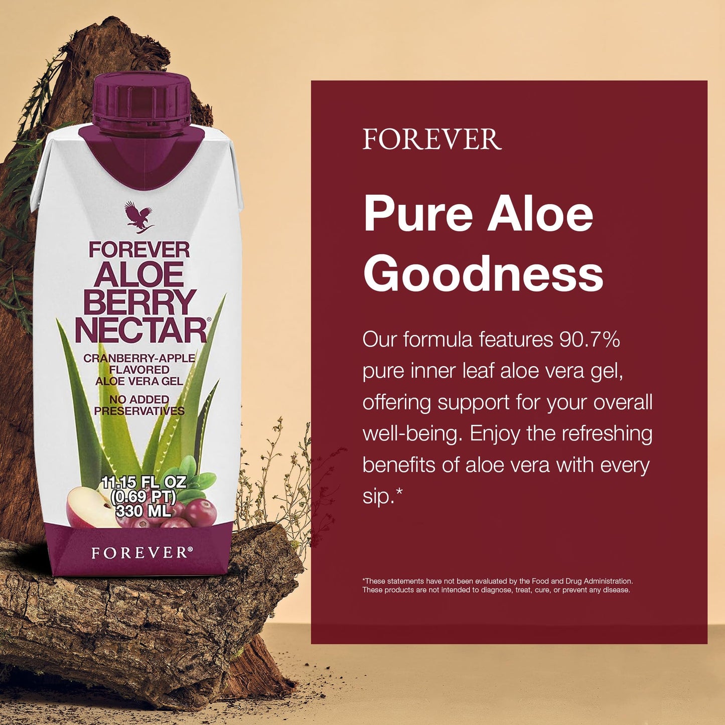 Forever Living Aloe Berry Nectar – 90.7% Pure Aloe Vera + Cranberries & Apples | No Preservatives | 330 ml (Pack of 6)
