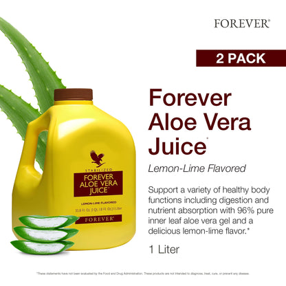 Forever Living Aloe Vera Juice Lemon Lime – Pure Inner Leaf Gel, 1L x2