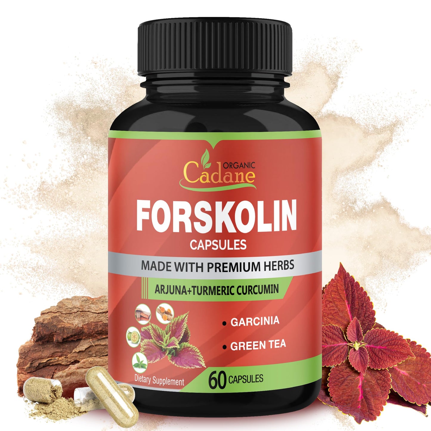 Forskolin Supplements Capsules with Turmeric Curcumin, Arjuna, Garcinia Cambogia, Green Tea – 60 Capsules