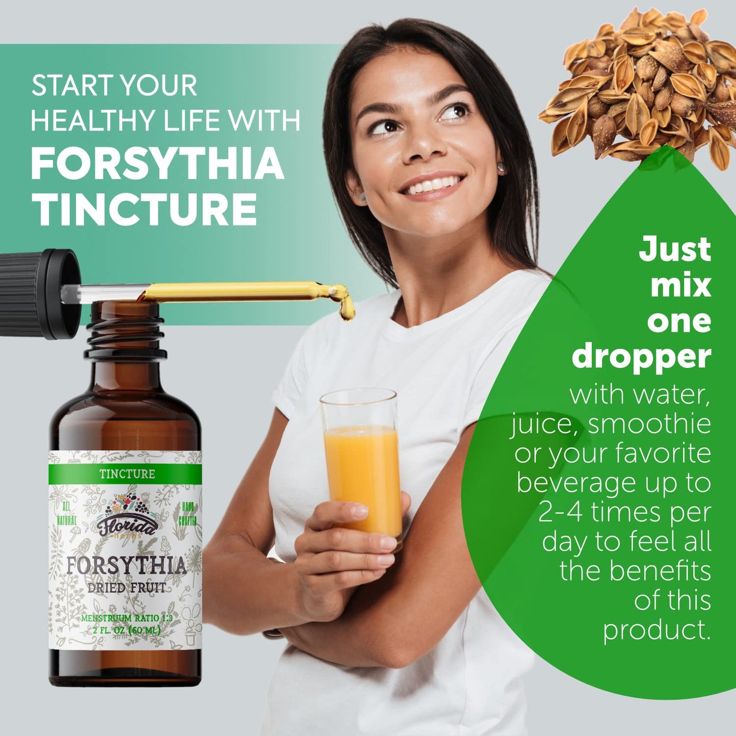 Forsythia Tincture - Organic Forsythia Extract (Lian Qiao) 2 oz, 670 mg, Non-GMO