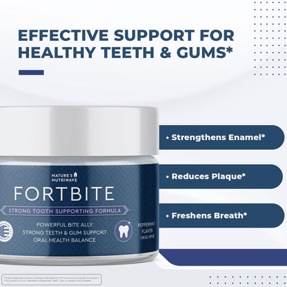FortBite Natural Tooth Powder with Bentonite & Kaolin Clays – Non-GMO, USA Made, GMP-Certified | 1.59 oz / 45 g | 3 Month Supply