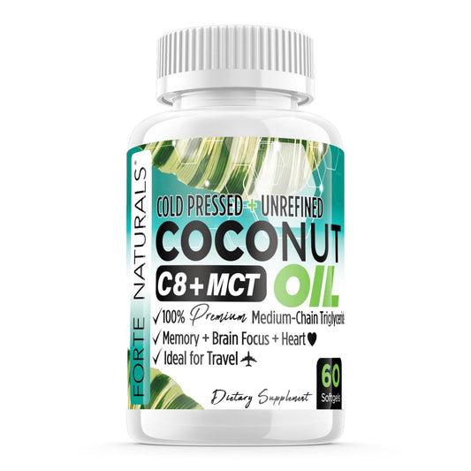 FORTE NATURALS Coconut Oil Softgels 1000mg | C8/C10 MCT for Brain & Gut Health