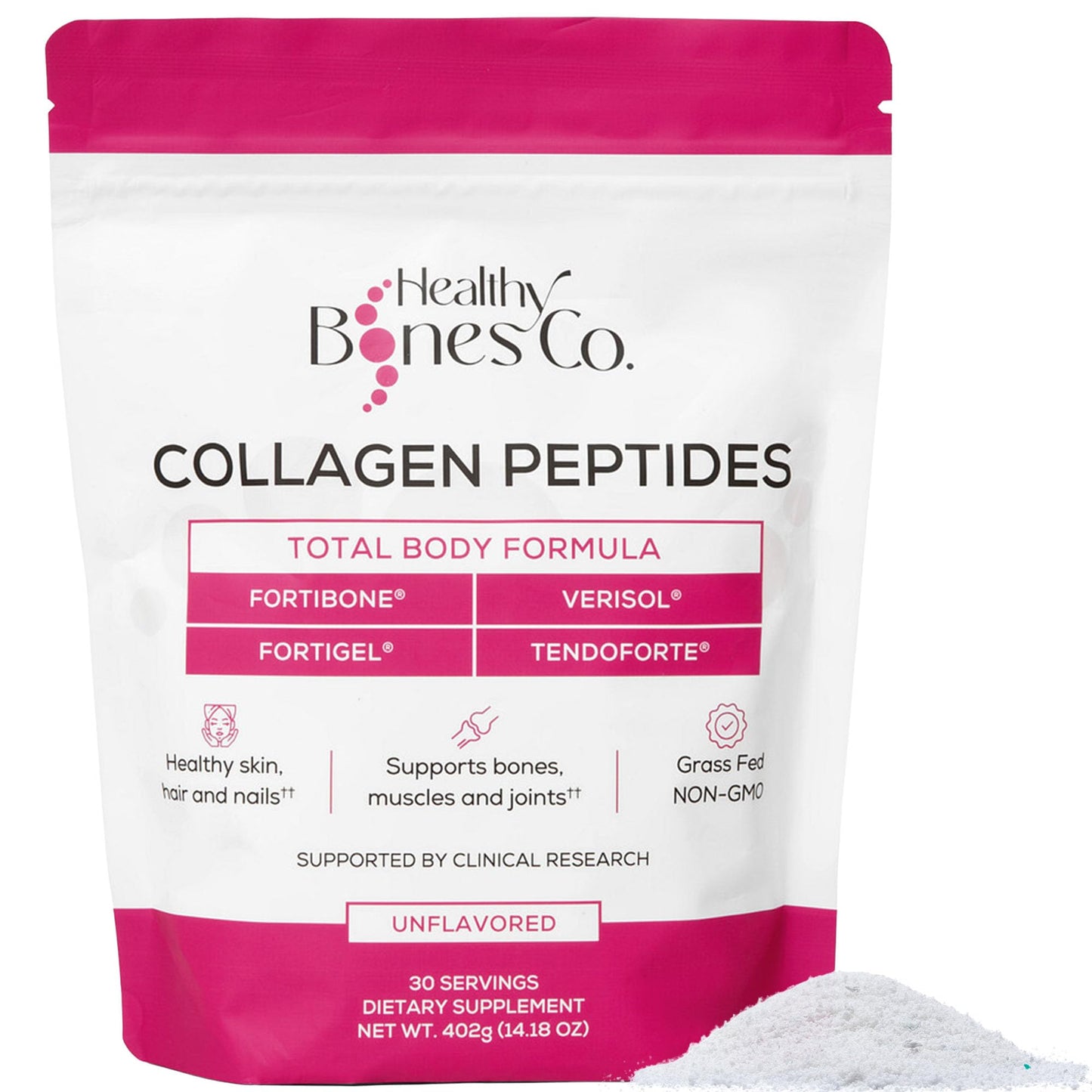 Healthy Bones Co. FORTIBONE Premium Bone Health Collagen Peptides with FORTIGEL, VERISOL & TENDOFORTE | 30 Servings