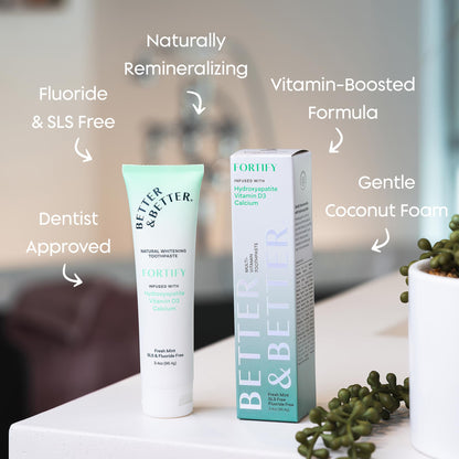 Fortify Hydroxyapatite Toothpaste | Vitamin D3 & Calcium | Fluoride & SLS Free | Vegan Whitening Mint | 3.4oz 3 Pack