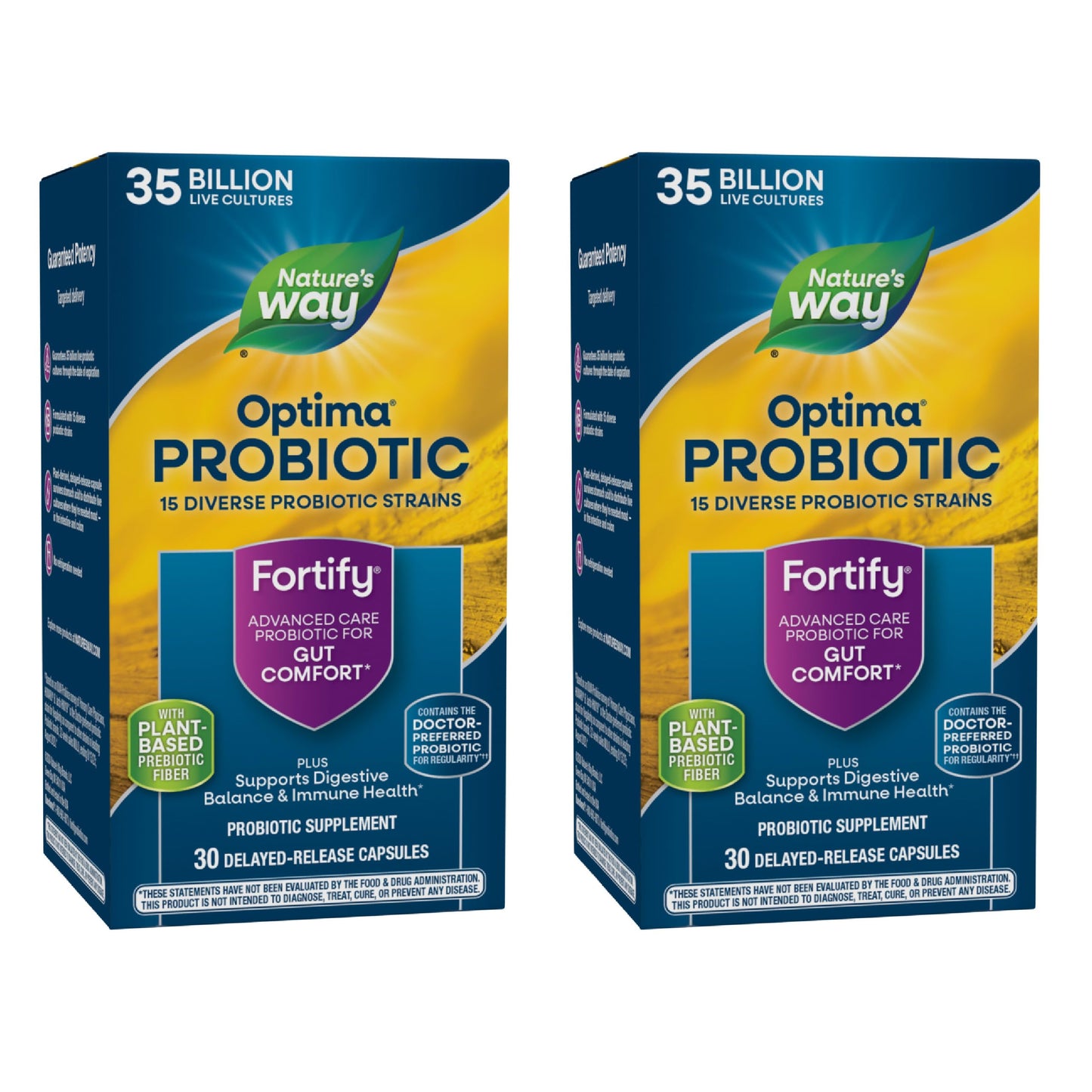 Nature's Way Fortify Optima Probiotic for Adults – 35 Billion CFUs, 15 Strains, 30 Capsules (2-Pack) – No Refrigeration