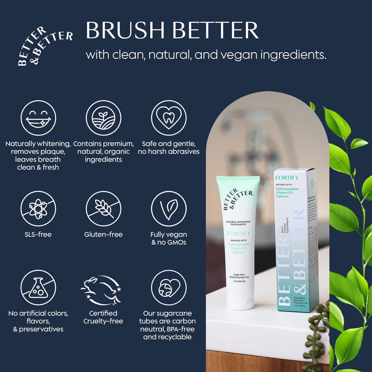 Fortify Hydroxyapatite Toothpaste | Vitamin D3 & Calcium | Fluoride & SLS Free | Vegan Whitening Mint | 3.4oz 3 Pack