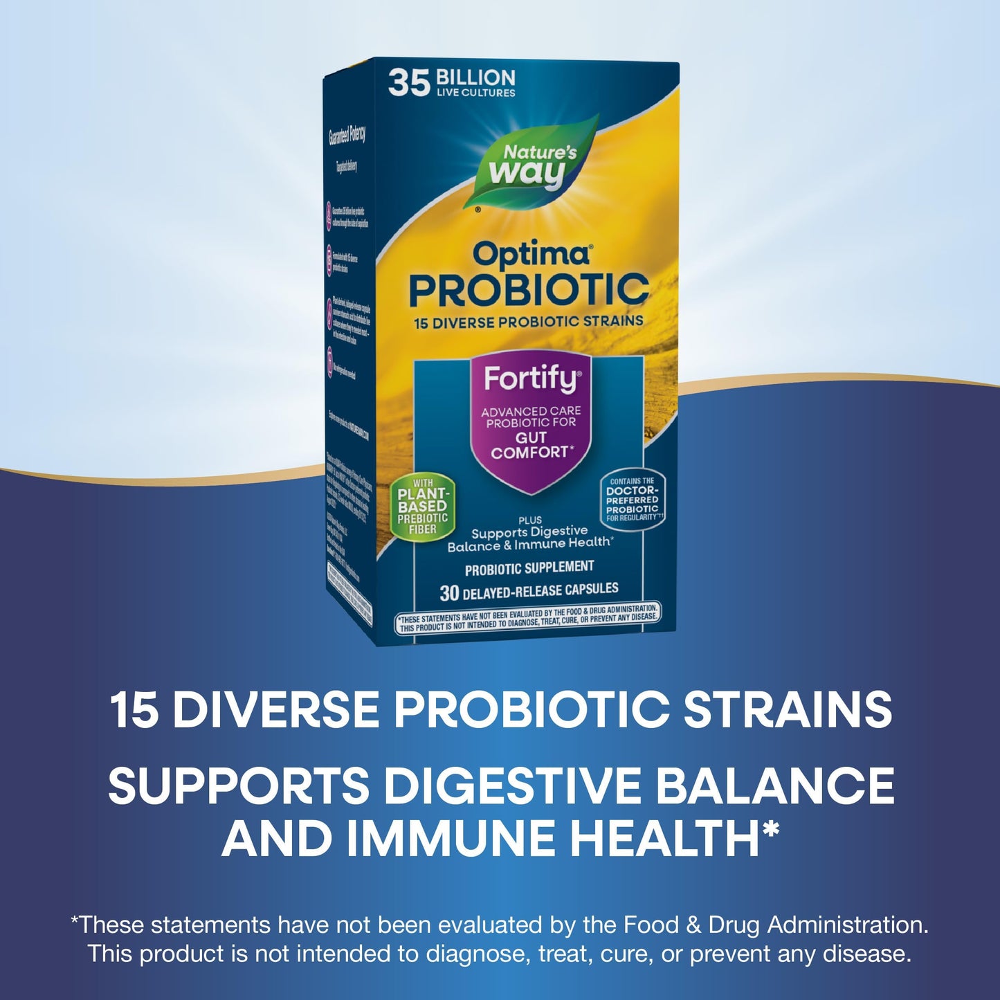Nature's Way Fortify Optima Probiotic for Adults – 35 Billion Live Cultures, 15 Strains, No Refrigeration, 30 Capsules