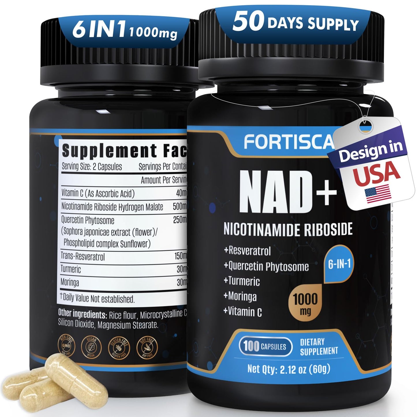 FORTISCA NAD+ 1000mg Liposomal NAD+ with Resveratrol – 100 Caps