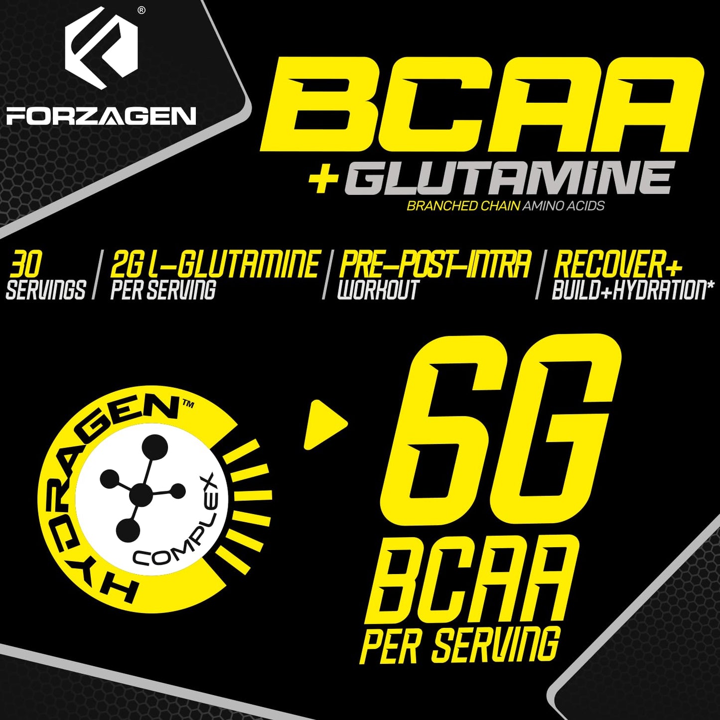 Forzagen BCAAs Amino Acids Powder with Glutamine – BCAA Supplements for Lean Energy, Pre & Post Workout Recovery | 30 Servings