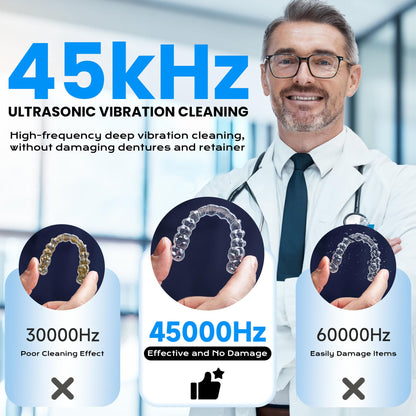 45kHz Ultrasonic Retainer Cleaner – 200ML UV Dental Cleaner