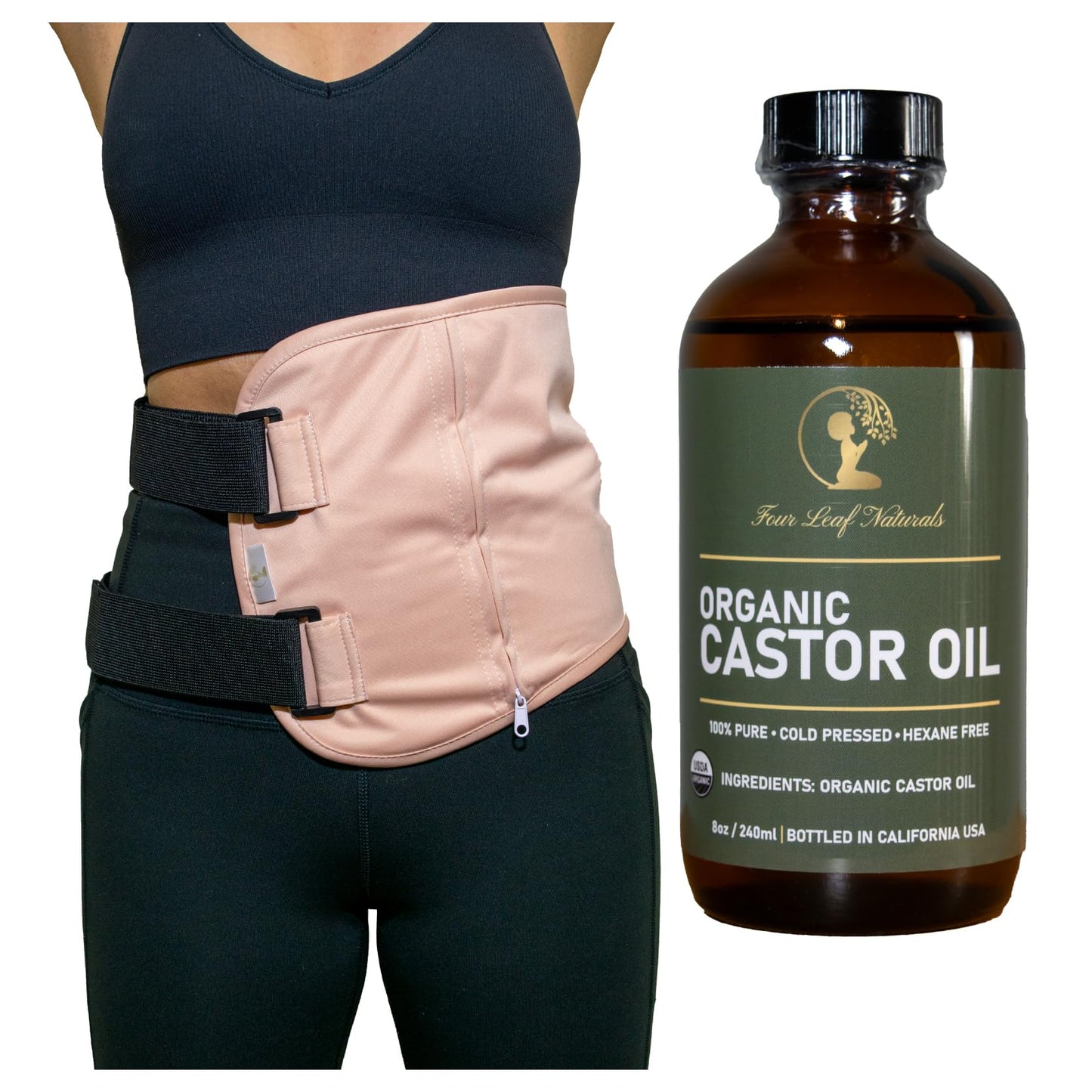 Four Leaf Naturals Organic Castor Oil Pack Wrap Kit – Liver Support, No-Leak Comfort