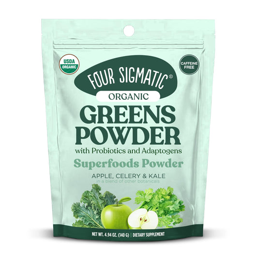 Four Sigmatic Organic Greens Powder – Probiotics & Prebiotics, Moringa, Chaga & Turkey Tail (4.94 oz)
