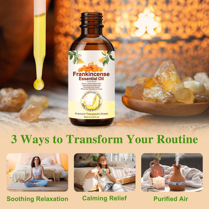Premium Frankincense Essential Oil – 100% Pure & Natural, Therapeutic Grade for Skin, Face & Aromatherapy | Best Frankincense Oil for Face, Wrinkles & Scars | Deeply Nourishing