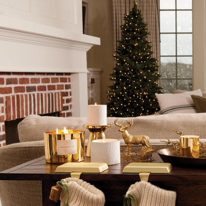Thymes Frasier Fir Candle – Gilded Collection, 11 oz Wood Grain Ceramic with 24K Gold Rim