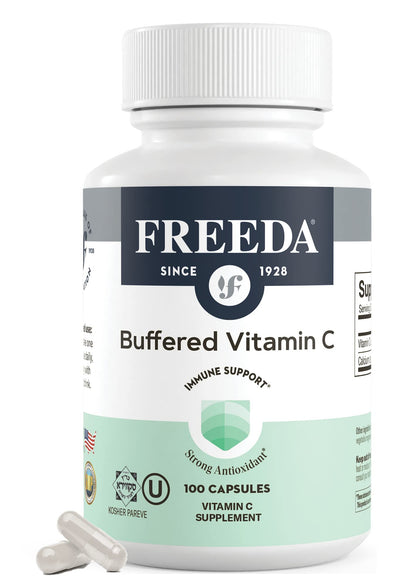 FREEDA Buffered Vitamin C 500mg – Non-Acidic Calcium Ascorbate | Immune Support & Antioxidant | 100 Capsules