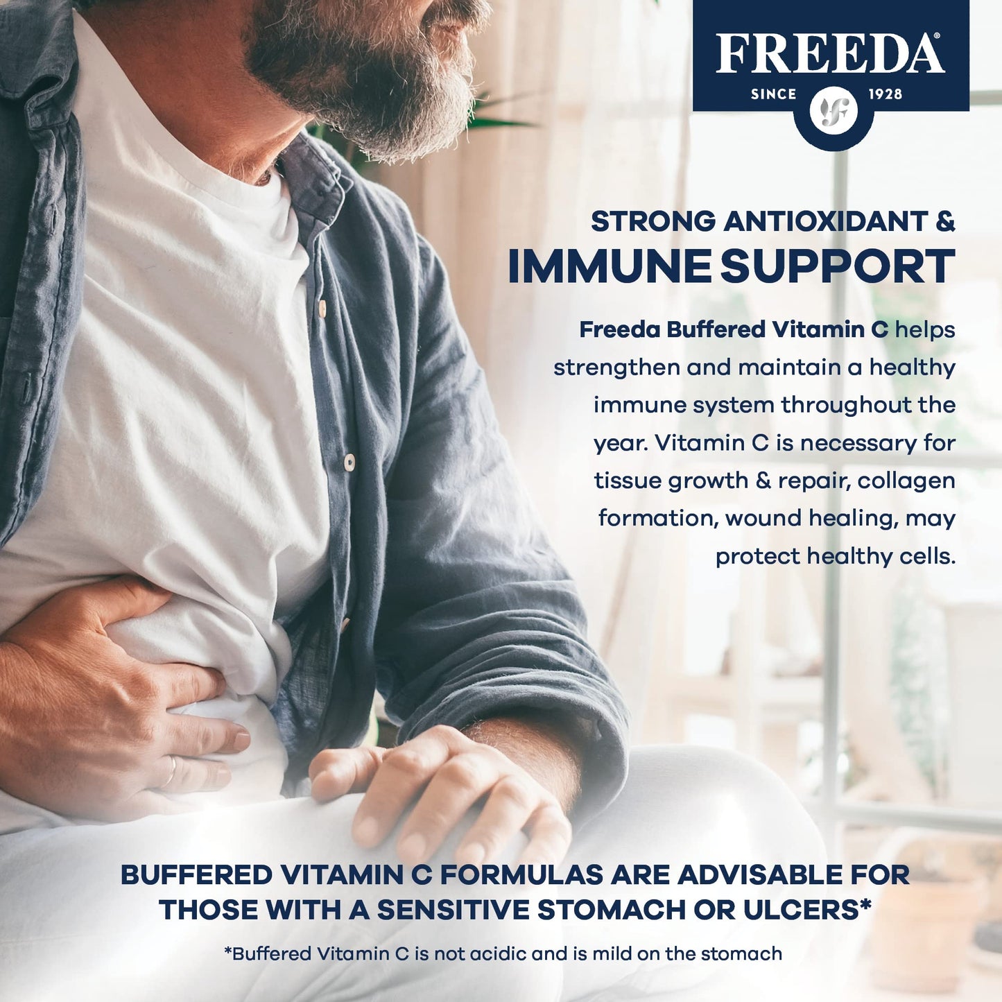 FREEDA Buffered Vitamin C 500mg – Non-Acidic Calcium Ascorbate | Immune Support & Antioxidant | 100 Capsules