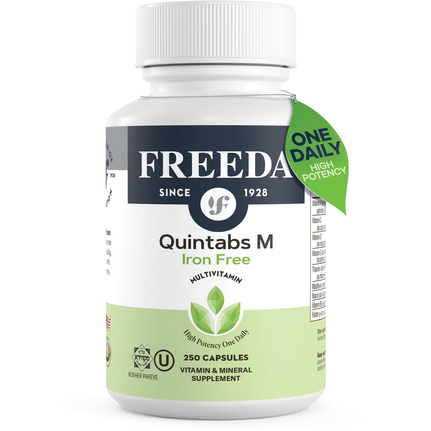 FREEDA Iron-Free Daily Multivitamin – Kosher, Gluten Free (250 Capsules)