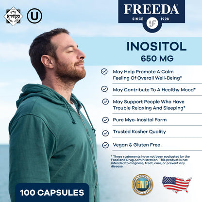 FREEDA Pure Inositol Capsules | Myo-Inositol for Hormonal Balance, Mood Support & Sleep | Kosher, Vegetarian, Made in USA - 100 Count
