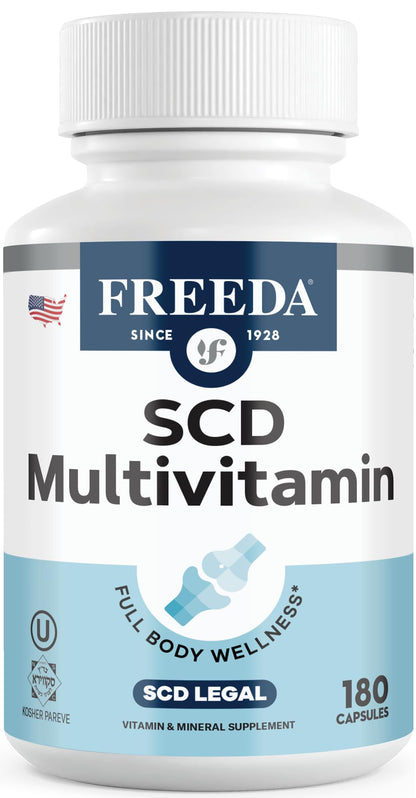 Freeda SCD Multivitamin – Vegan, Gluten-Free Daily Multivitamin for Men & Women | 180 Capsules | SCD Legal