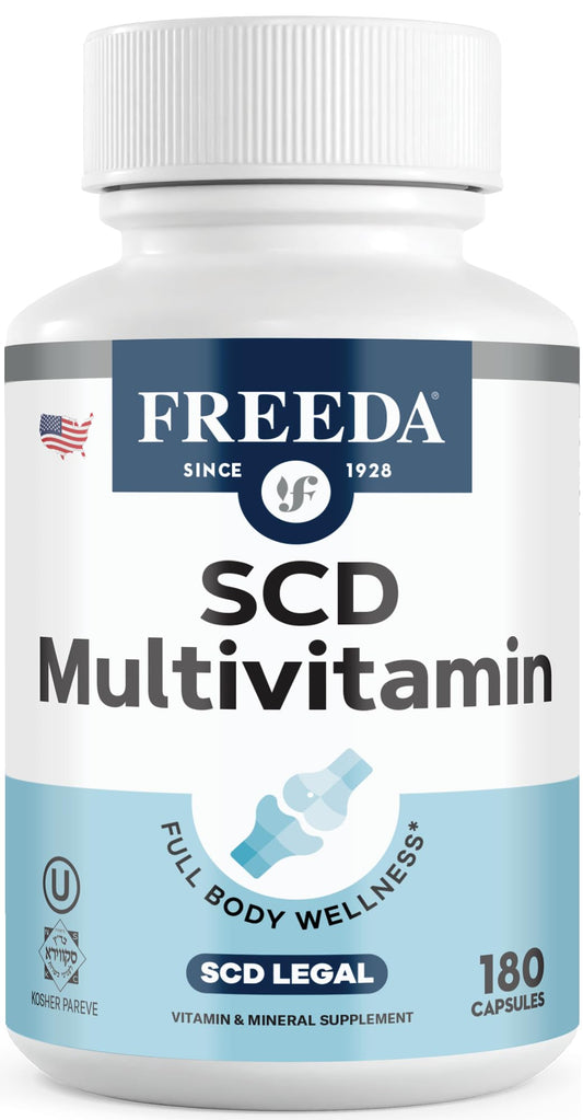 Freeda SCD Multivitamin – Vegan, Gluten-Free Daily Multivitamin for Men & Women | 180 Capsules | SCD Legal