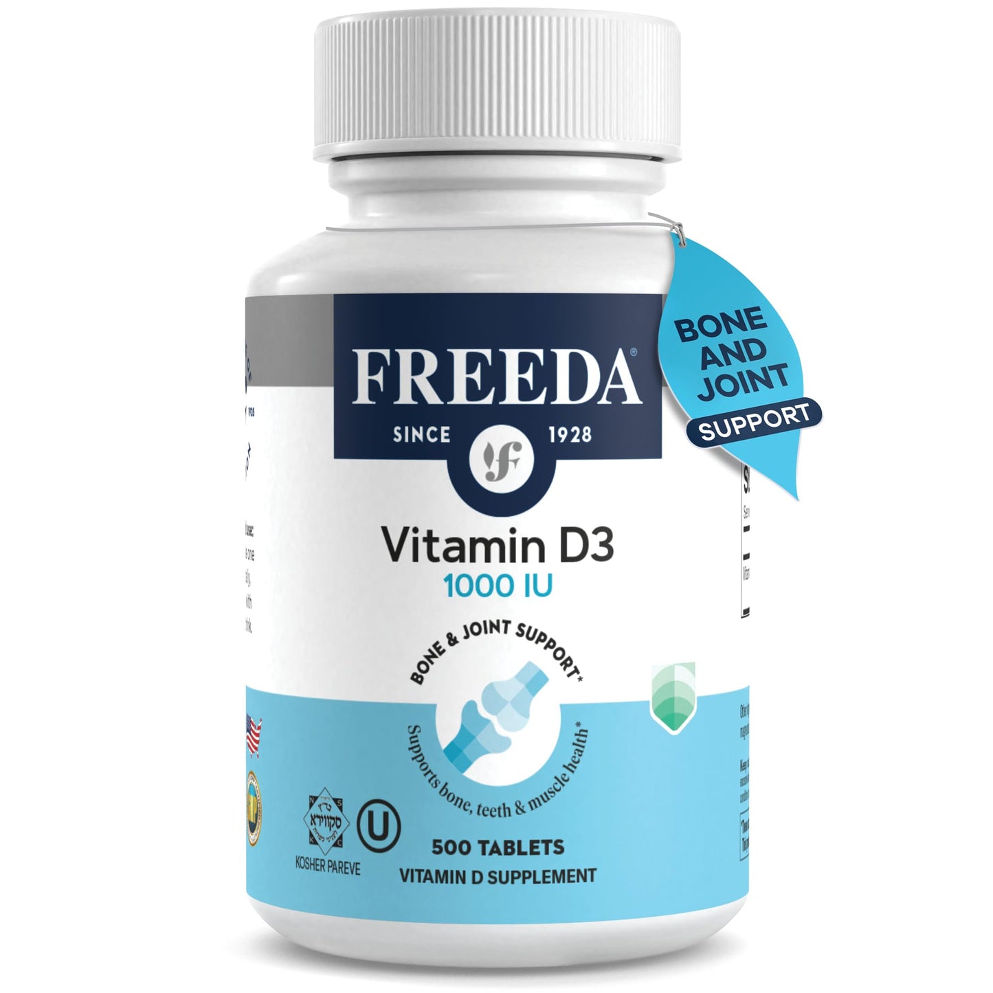FREEDA Vitamin D3-1000 IU | Kosher High-Potency D3 Tablets (500 Count)