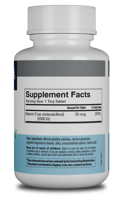 FREEDA Vitamin D3-2000 IU – High-Potency Vitamin D for Bone Strength & Immune Support – Easy-to-Swallow Tablets – 250 Tiny Tablets