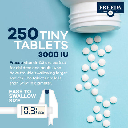 FREEDA Vitamin D3 3000 IU – High-Potency D3 for Bone Health & Immune Support